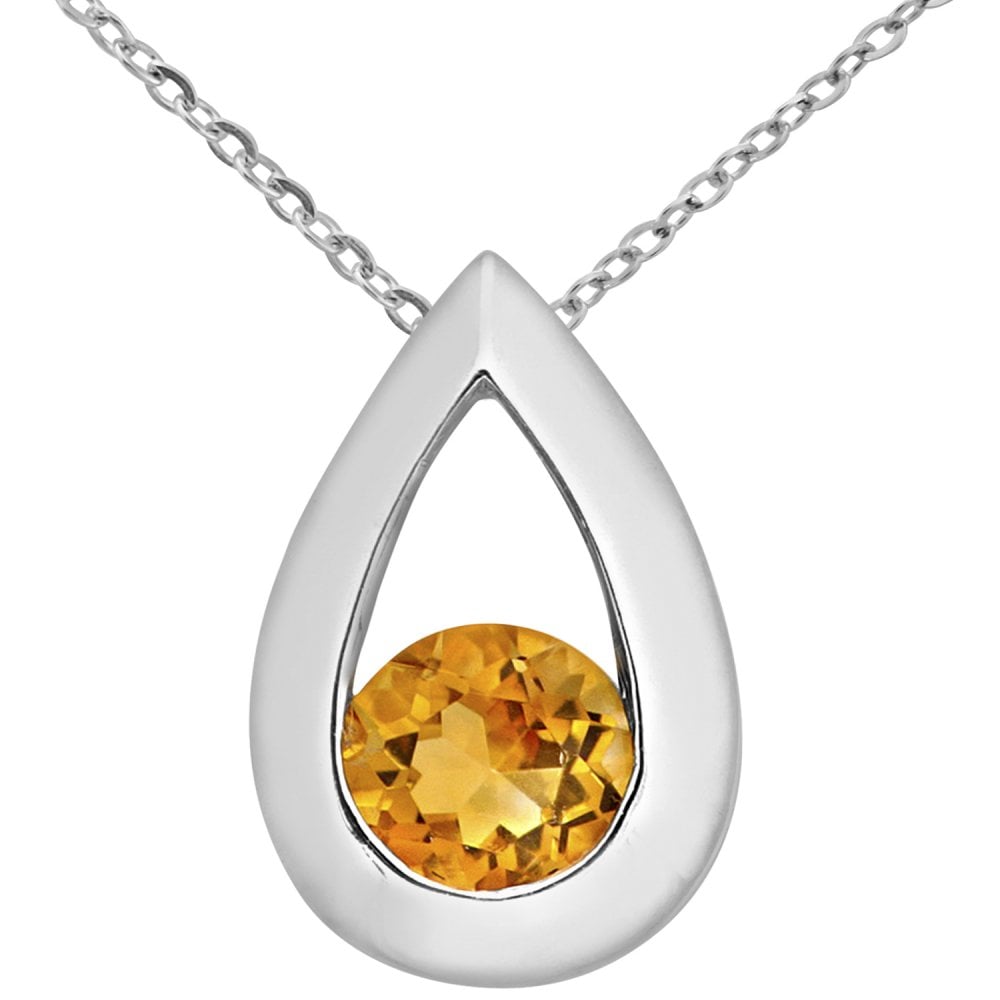 SPARKLD 9ct White Gold Citrine Teardrop Pendant Necklace