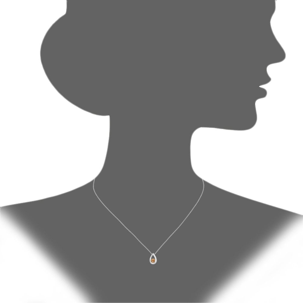 SPARKLD 9ct White Gold Citrine Teardrop Pendant Necklace
