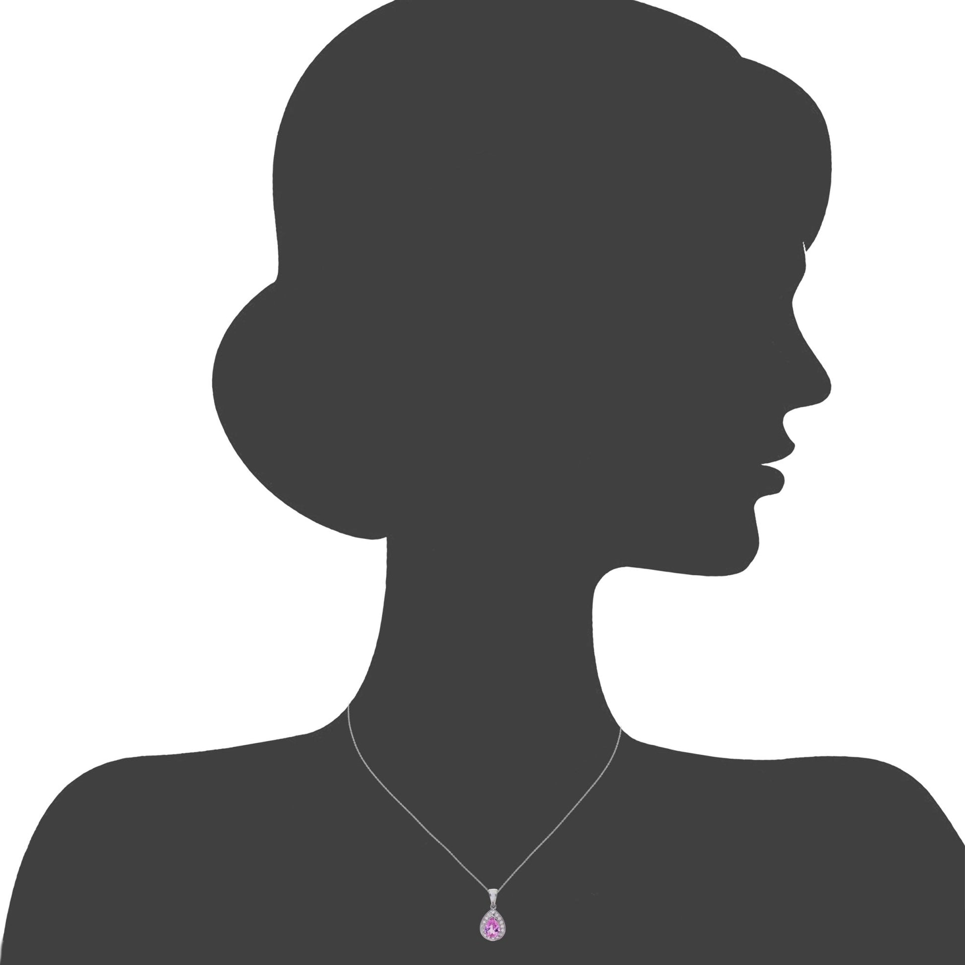 SPARKLD 9ct White Gold Created Pink Sapphire and 0.10ct Diamond Teardrop Pendant Necklace