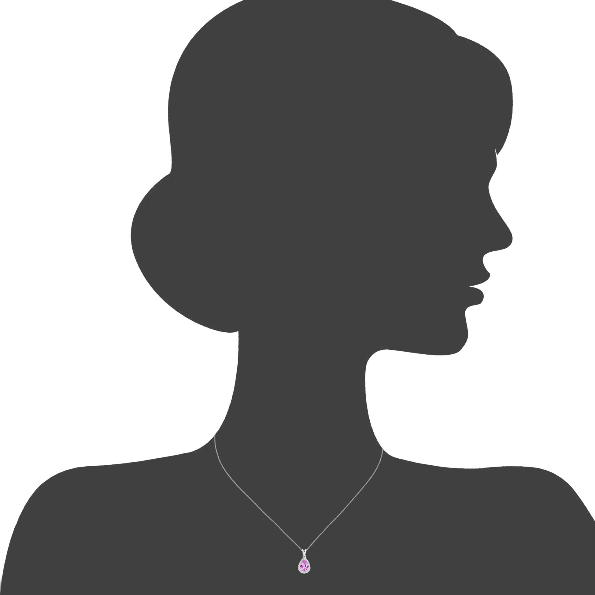 SPARKLD 9ct White Gold Created Pink Sapphire Teardrop 0.07ct Diamond Halo Pendant Necklace