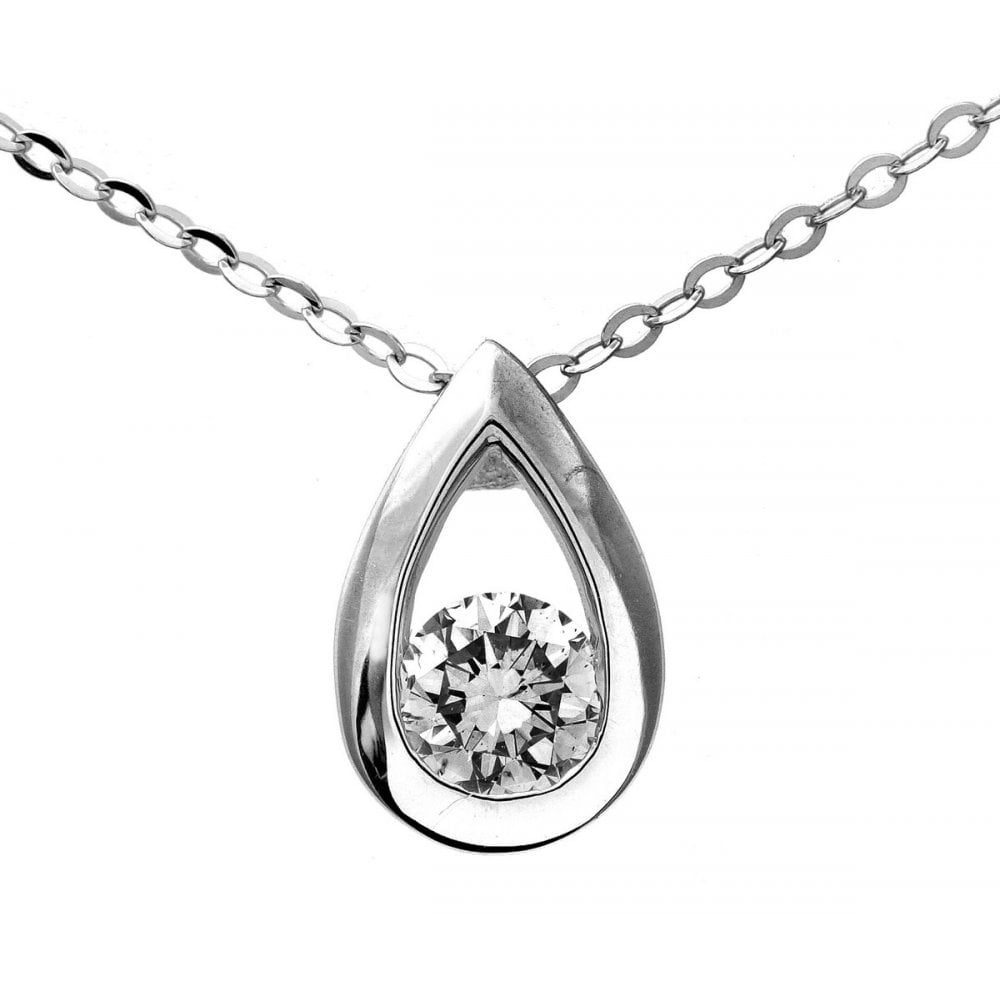 SPARKLD 9ct White Gold Cubic Zirconia Teardrop Pendant Necklace