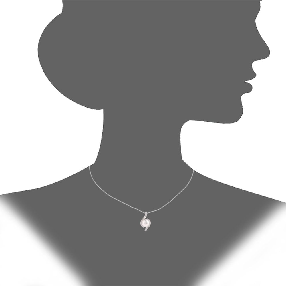 SPARKLD 9ct White Gold Cultured Pearl 0.05ct Diamond Pendant Necklace