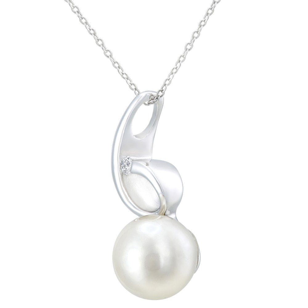 SPARKLD 9ct White Gold Cultured Pearl and 0.03ct Diamond Pendant Necklace