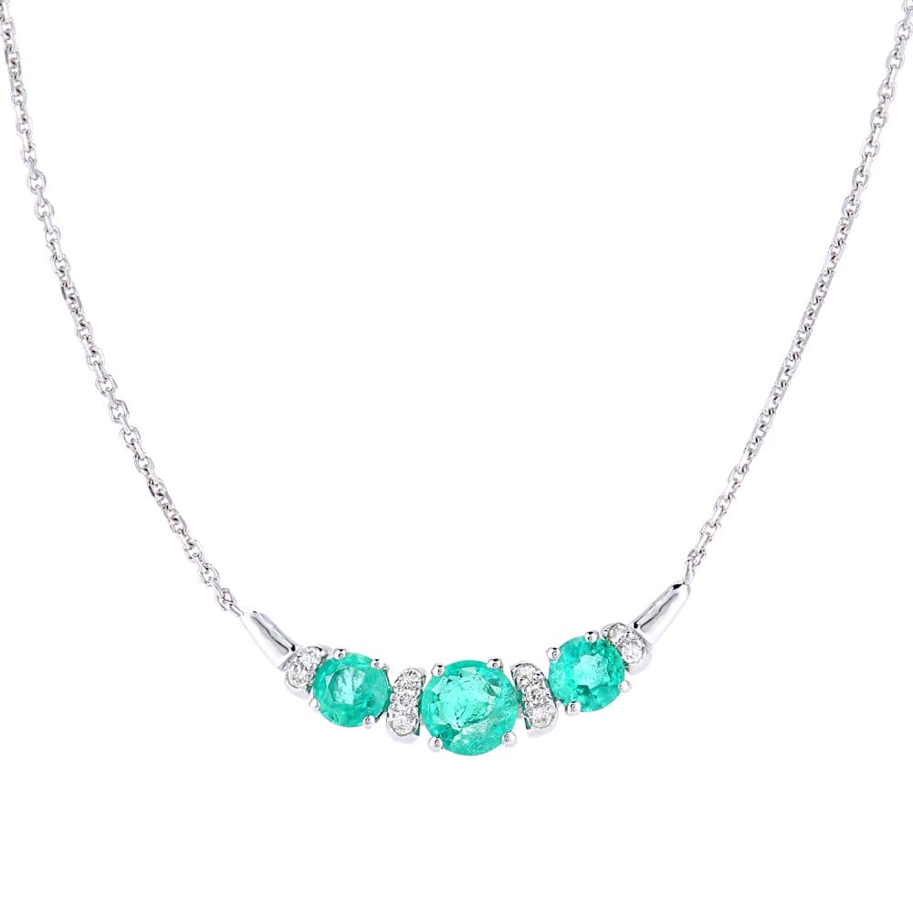 SPARKLD 9ct White Gold Emerald and 0.05ct Diamond Necklace