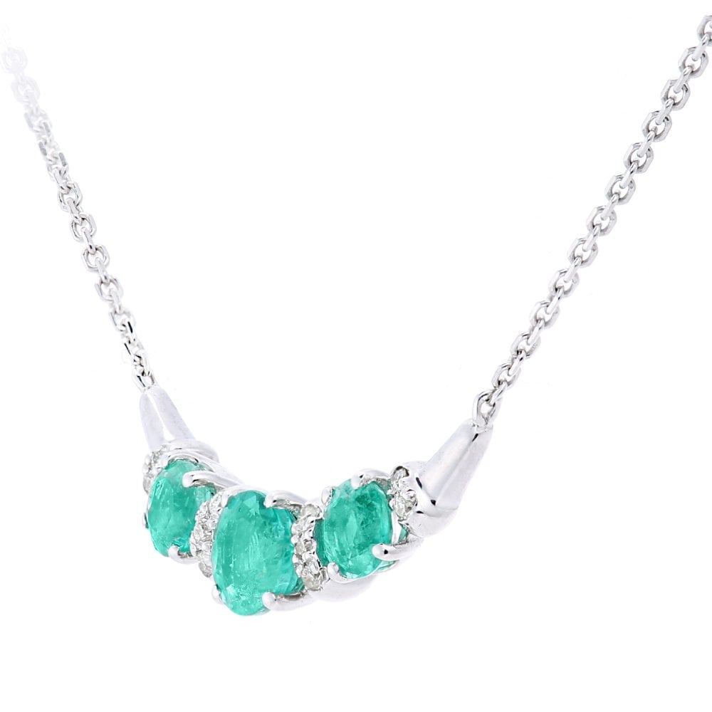 SPARKLD 9ct White Gold Emerald and 0.05ct Diamond Necklace