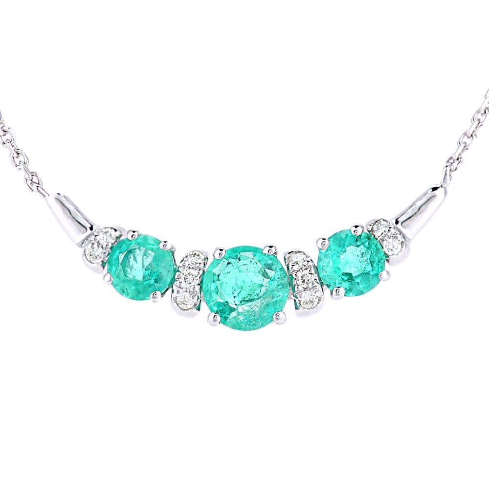 SPARKLD 9ct White Gold Emerald and 0.05ct Diamond Necklace