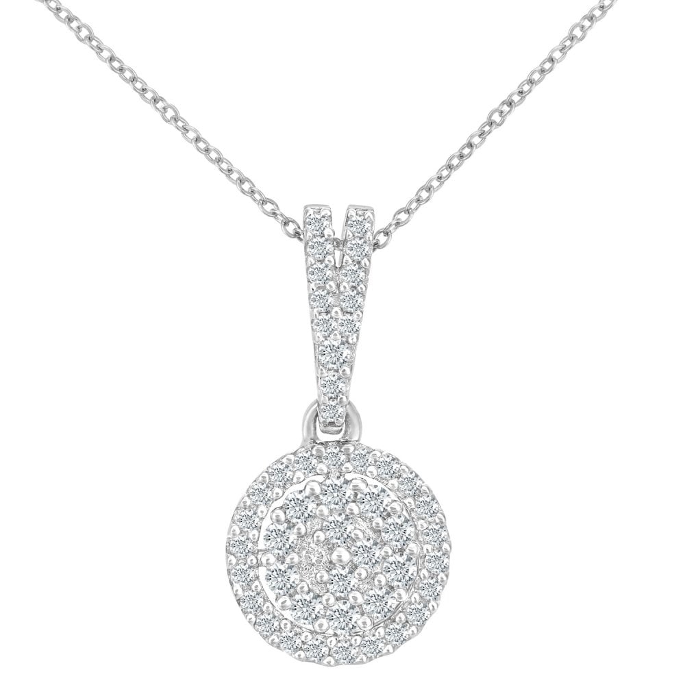 SPARKLD 9ct White Gold Halo 0.19ct Diamond Pendant Necklace