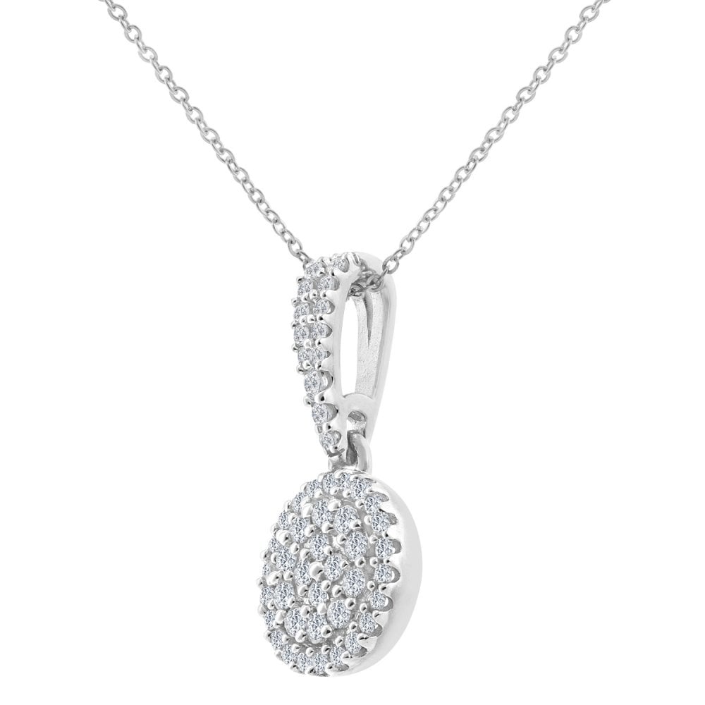 SPARKLD 9ct White Gold Halo 0.19ct Diamond Pendant Necklace