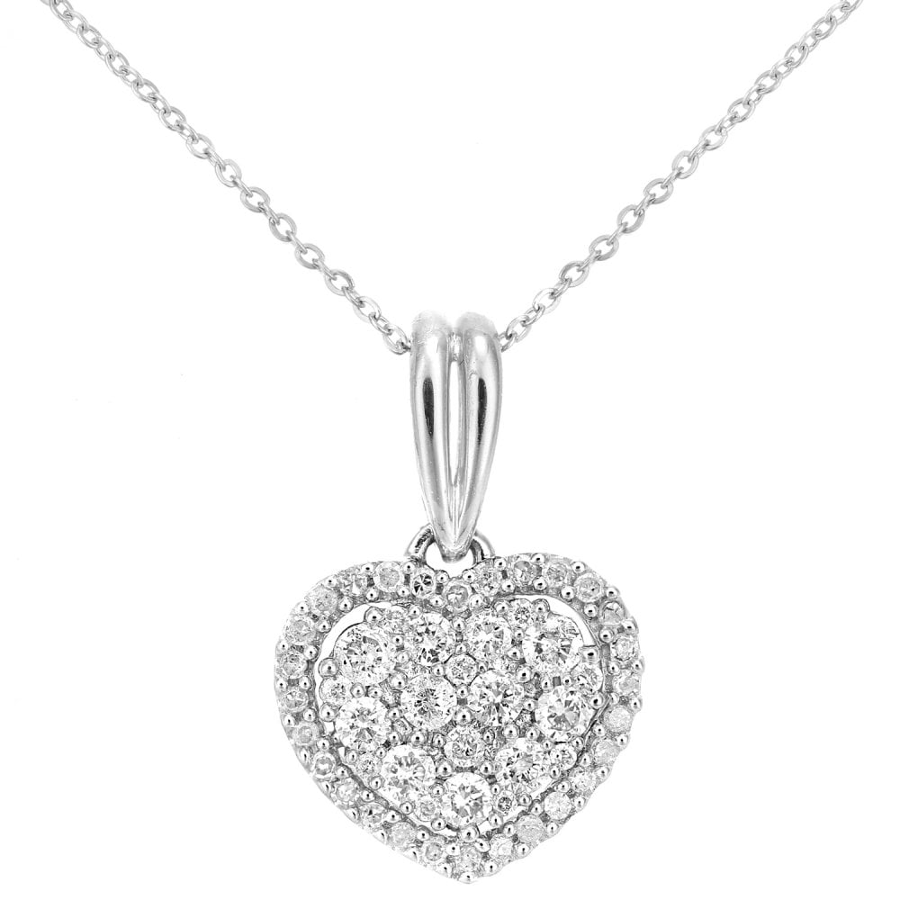 SPARKLD 9ct White Gold Heart 0.38ct Diamond Halo Pendant Necklace