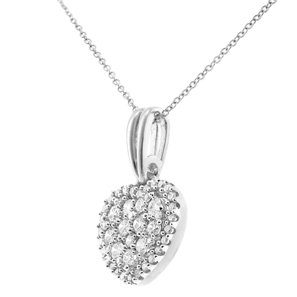 SPARKLD 9ct White Gold Heart 0.38ct Diamond Halo Pendant Necklace
