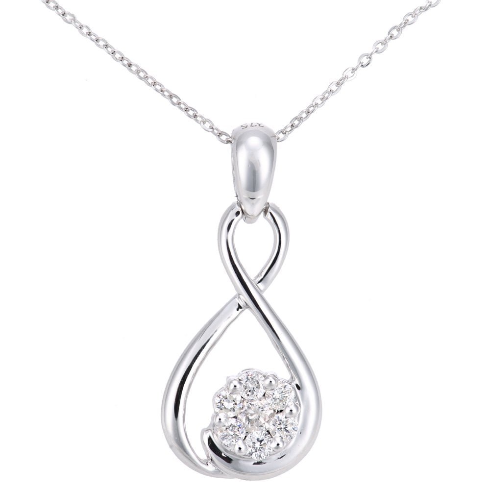 SPARKLD 9ct White Gold Infinity 0.17ct Diamond Cluster Pendant Necklace