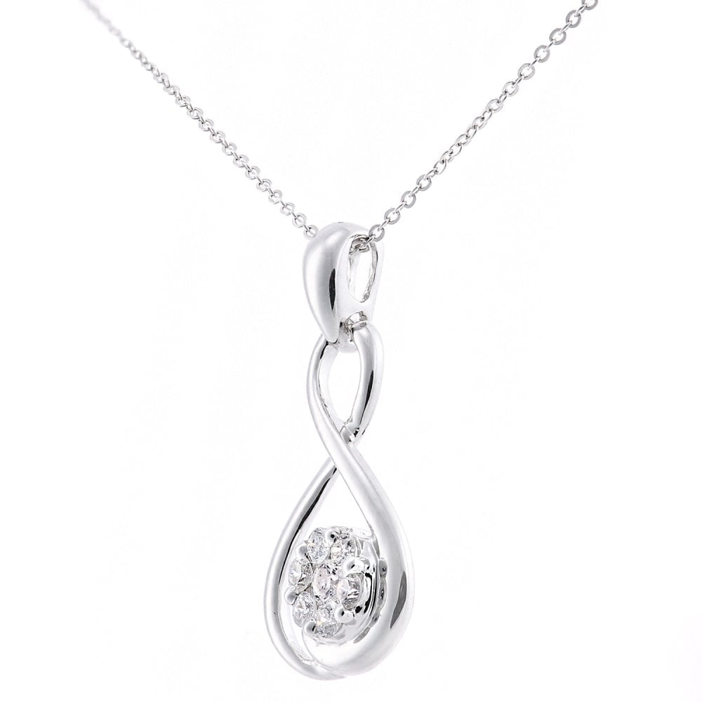 SPARKLD 9ct White Gold Infinity 0.17ct Diamond Cluster Pendant Necklace