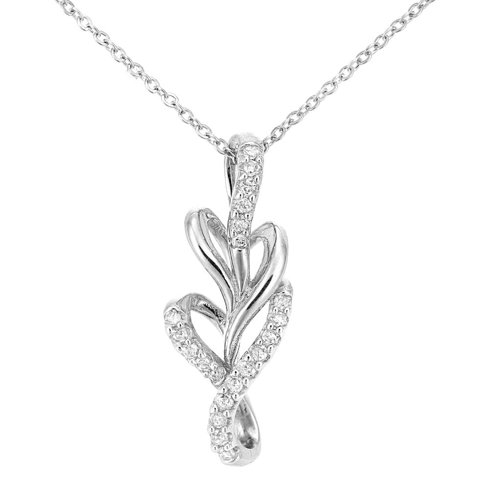 SPARKLD 9ct White Gold Leaf 0.08ct Diamond Pendant Necklace