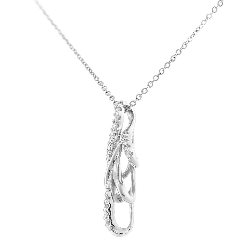 SPARKLD 9ct White Gold Leaf 0.08ct Diamond Pendant Necklace