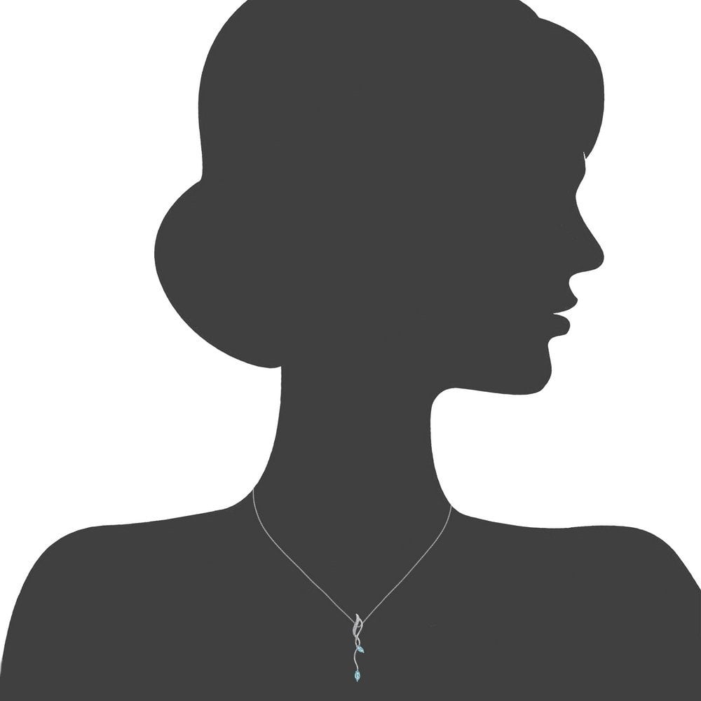 SPARKLD 9ct White Gold Marquise Blue Topaz and 0.02ct Diamond Pendant Necklace