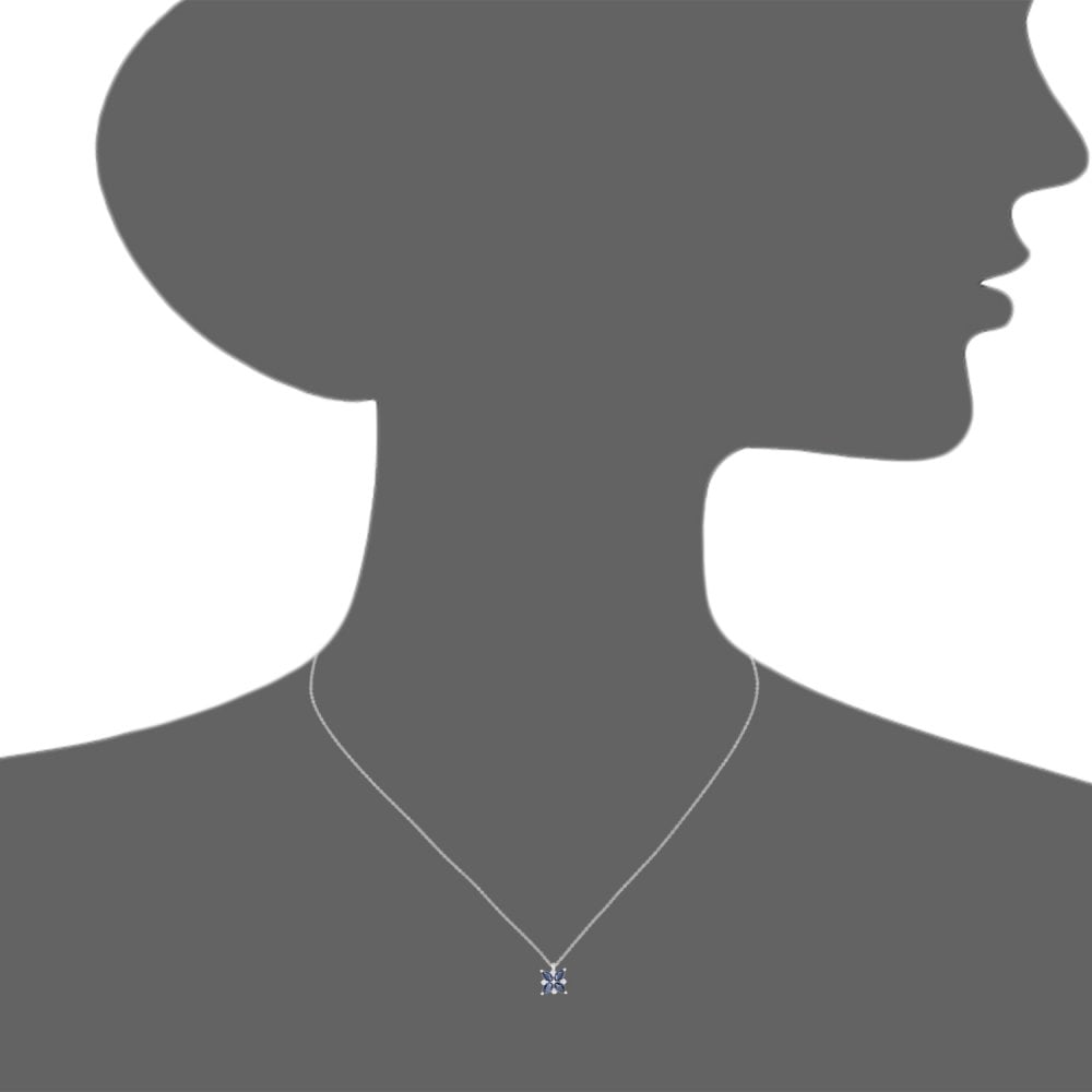 SPARKLD 9ct White Gold Marquise Sapphire Flower 0.05ct Diamond Pendant Necklace