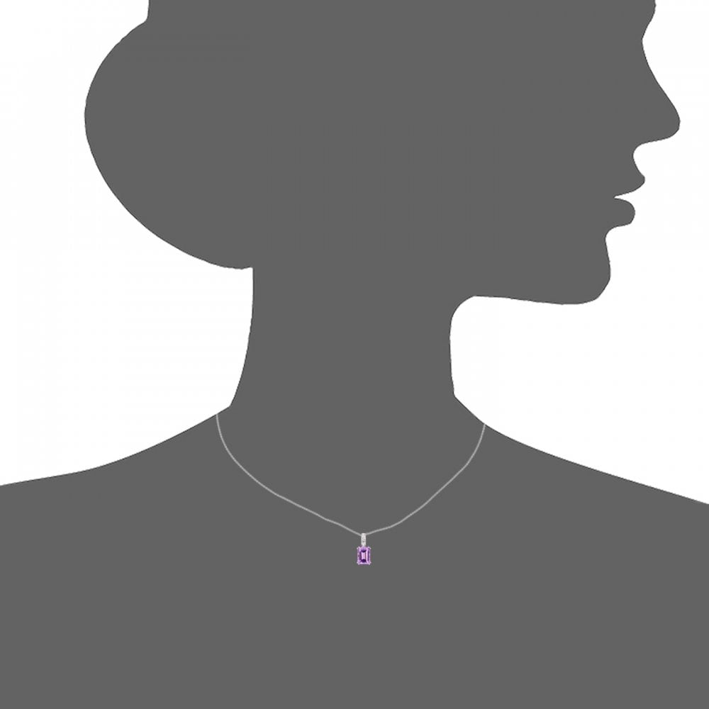 SPARKLD 9ct White Gold Octagon Amethyst and 0.02ct Diamond Pendant Necklace