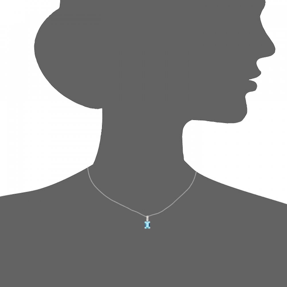 SPARKLD 9ct White Gold Octagon Blue Topaz and 0.02ct Diamond Pendant Necklace