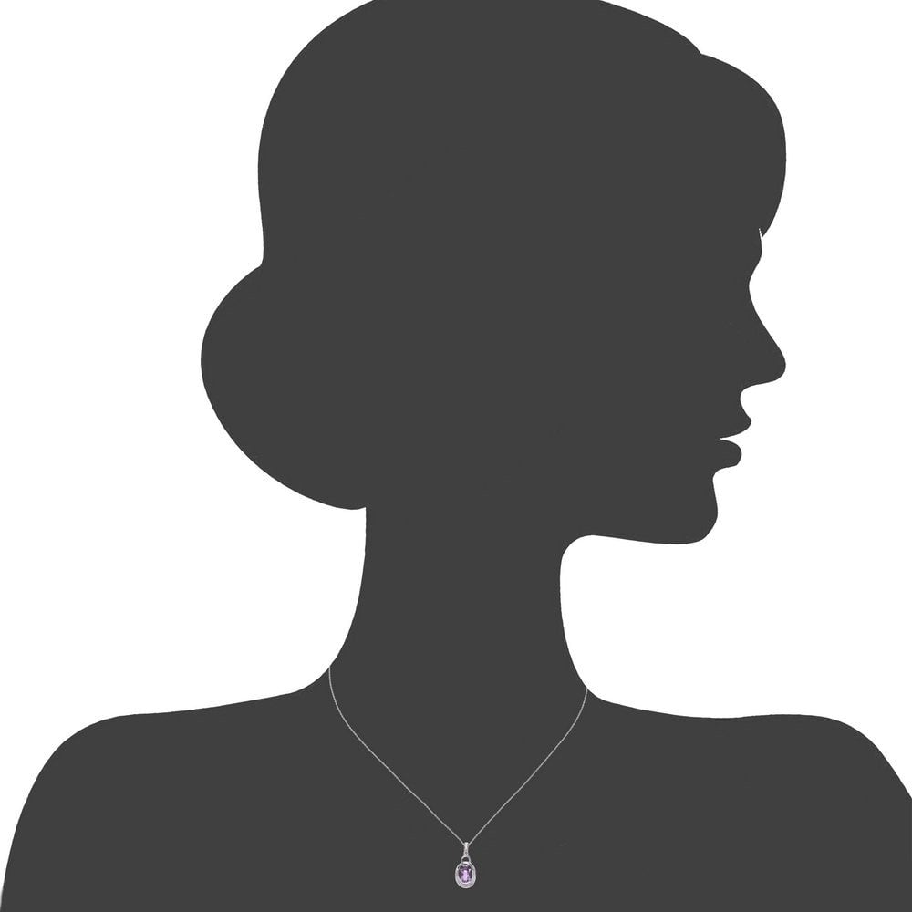 SPARKLD 9ct White Gold Oval Amethyst and 0.01ct Diamond Pendant Necklace