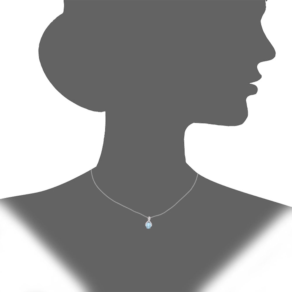 SPARKLD 9ct White Gold Oval Blue Topaz and 0.05ct Diamond Crossover Pendant Necklace