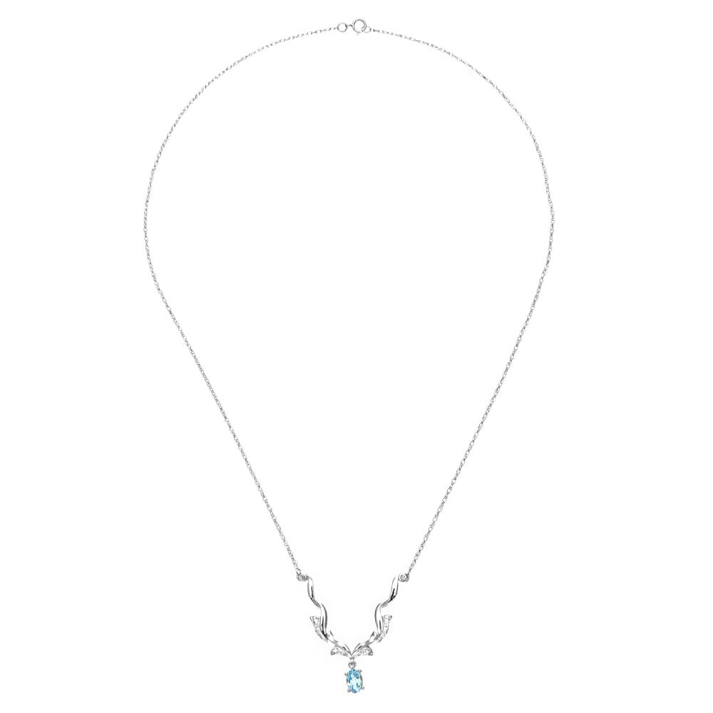 SPARKLD 9ct White Gold Oval Blue Topaz and 0.05ct Diamond Necklace