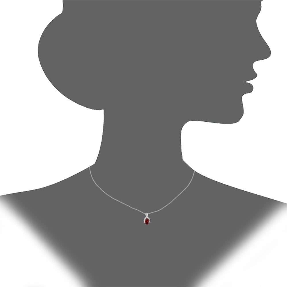 SPARKLD 9ct White Gold Oval Garnet and 0.05ct Diamond Crossover Pendant Necklace