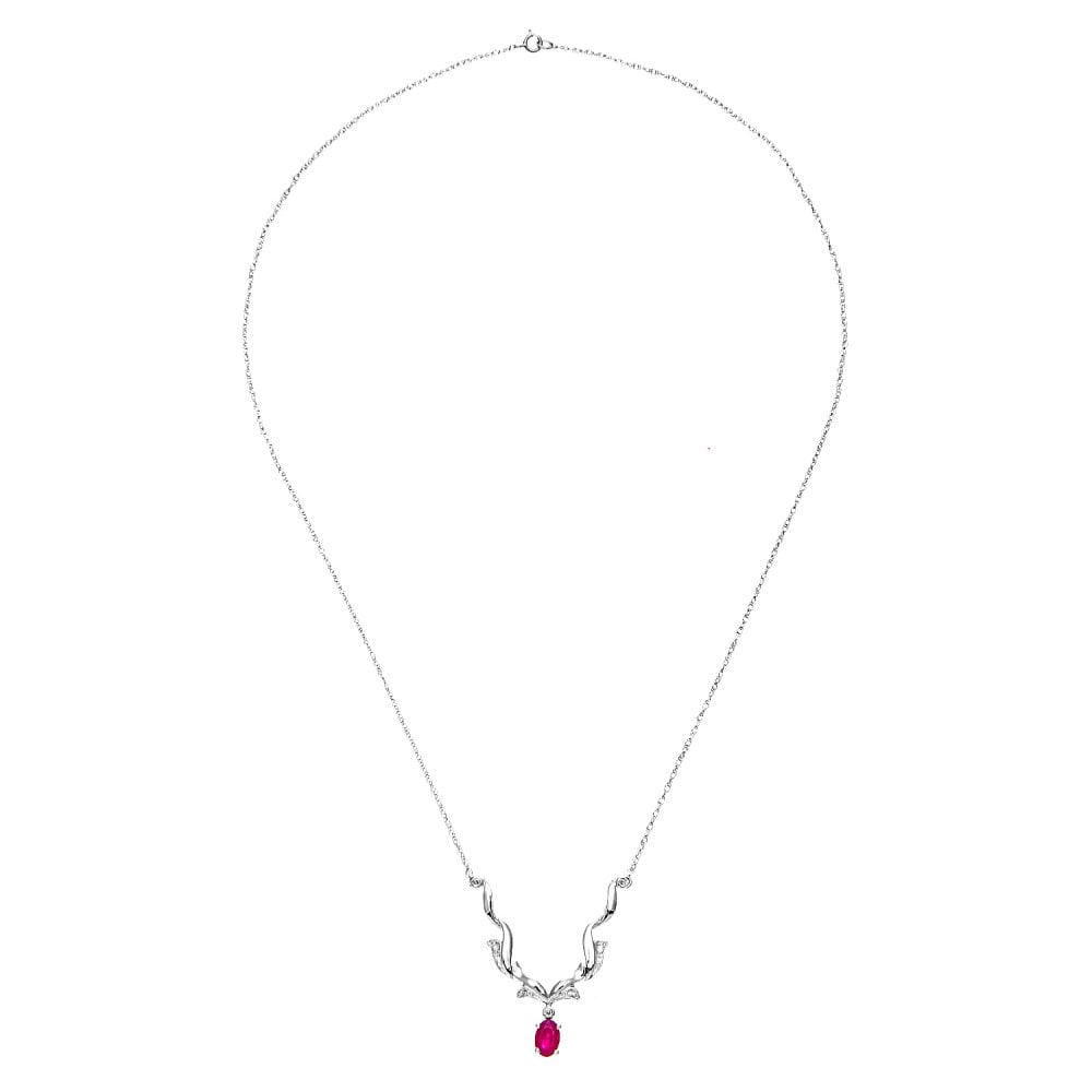 SPARKLD 9ct White Gold Oval Ruby and 0.05ct Diamond Necklace