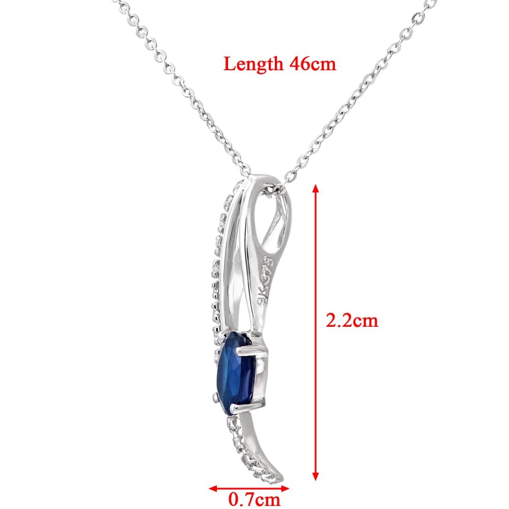 SPARKLD 9ct White Gold Oval Sapphire and 0.10ct Diamond Pendant Necklace