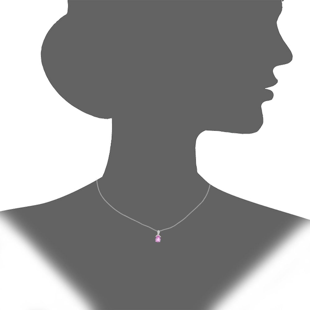 SPARKLD 9ct White Gold Pear Created Pink Sapphire and 0.02ct Diamond Pendant Necklace