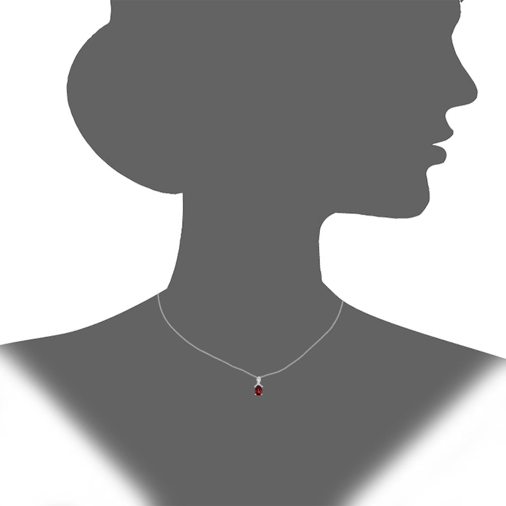 SPARKLD 9ct White Gold Pear Garnet and 0.02ct Diamond Pendant Necklace
