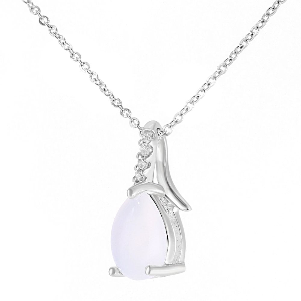 SPARKLD 9ct White Gold Pear Opal and 0.02ct Diamond Pendant Necklace