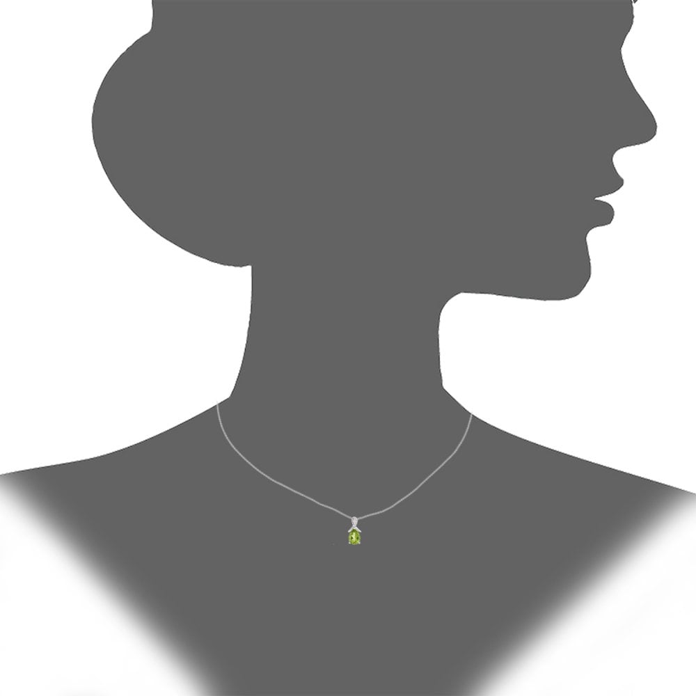 SPARKLD 9ct White Gold Pear Peridot and 0.02ct Diamond Pendant Necklace