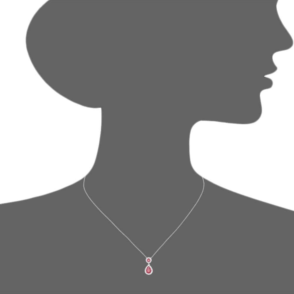 SPARKLD 9ct White Gold Pear Ruby Teardrop 0.18ct Diamond Halo Pendant Necklace
