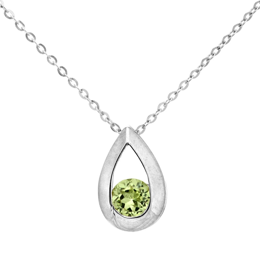 SPARKLD 9ct White Gold Peridot Teardrop Pendant Necklace