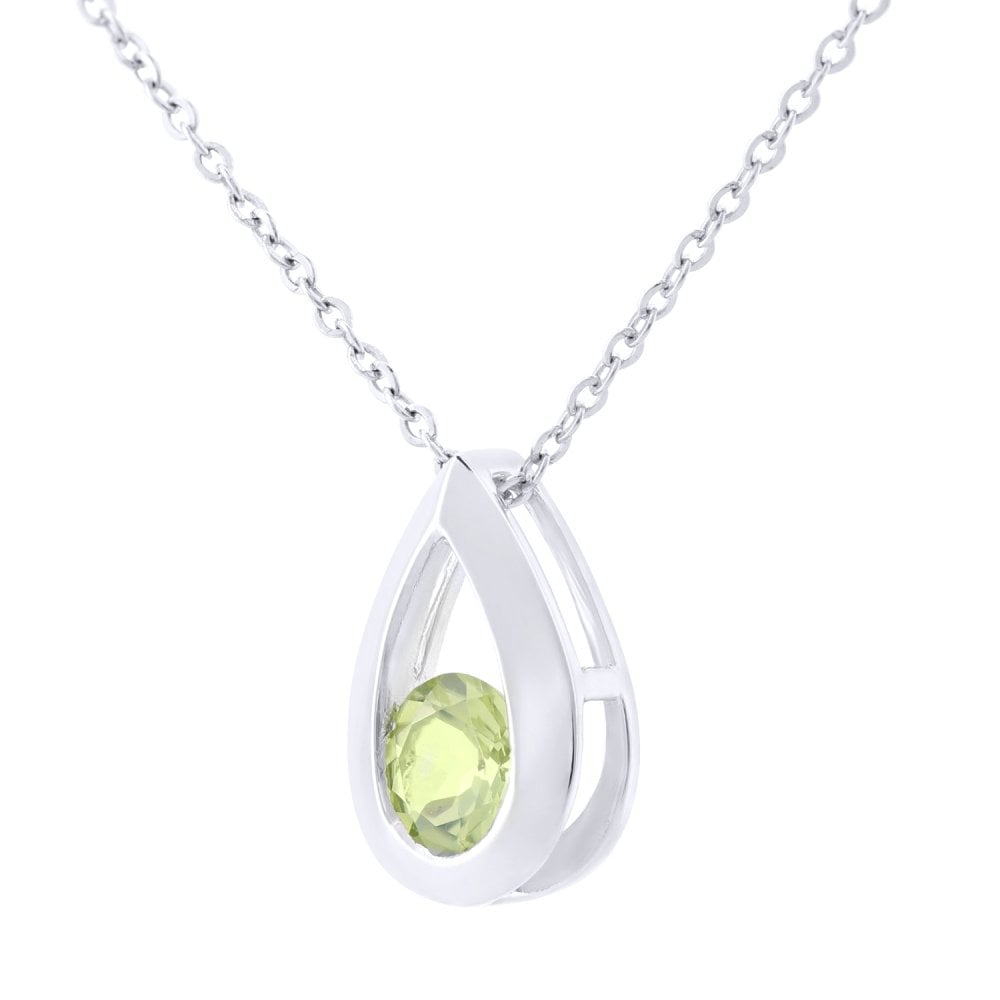 SPARKLD 9ct White Gold Peridot Teardrop Pendant Necklace