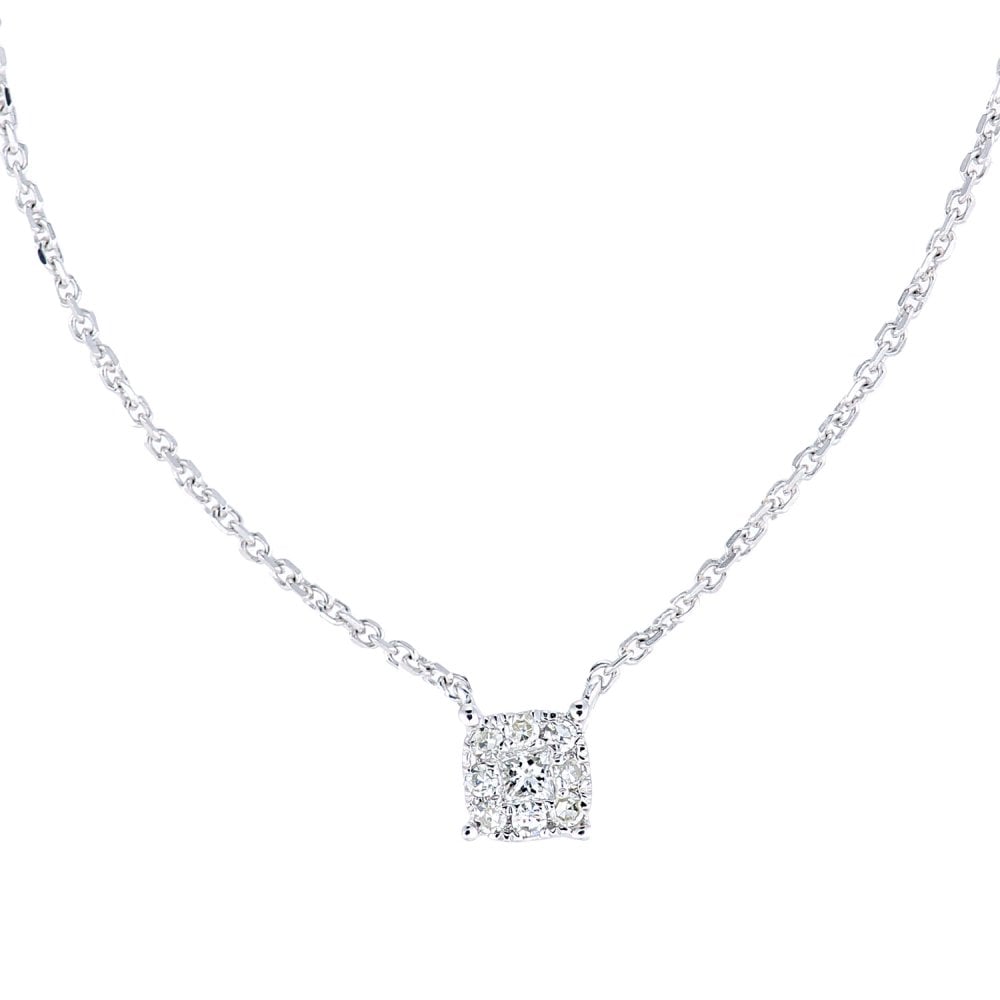 SPARKLD 9ct White Gold Princess 0.03ct Diamond Halo Necklace