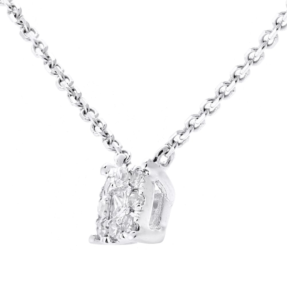 SPARKLD 9ct White Gold Princess 0.03ct Diamond Halo Necklace