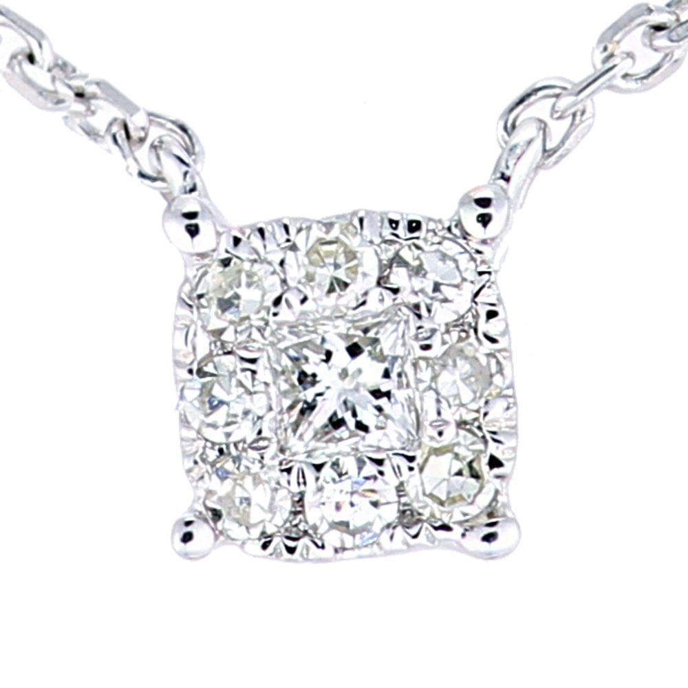 SPARKLD 9ct White Gold Princess 0.03ct Diamond Halo Necklace