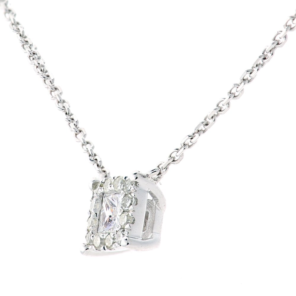 SPARKLD 9ct White Gold Princess 0.08ct Diamond Halo Necklace