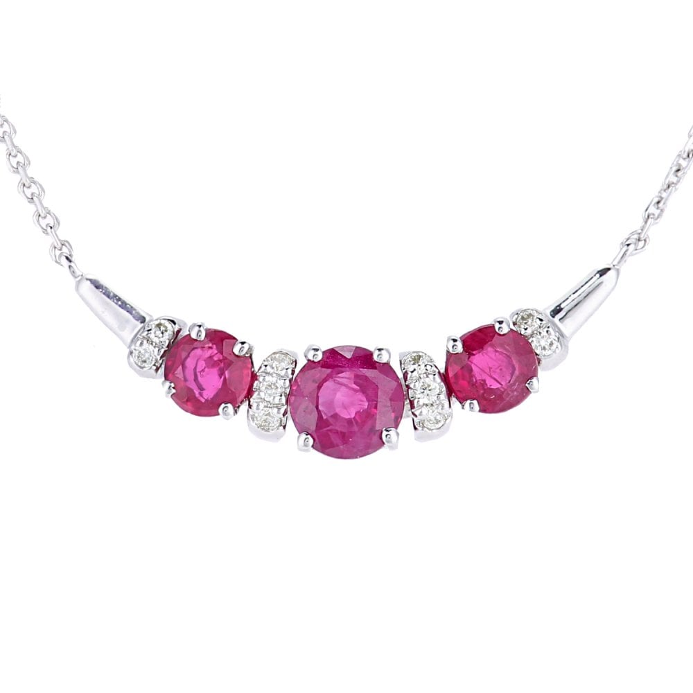 SPARKLD 9ct White Gold Ruby and 0.05ct Diamond Necklace