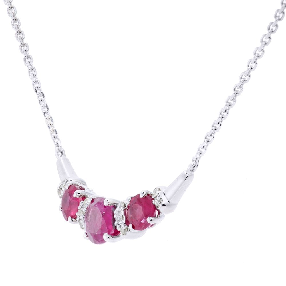 SPARKLD 9ct White Gold Ruby and 0.05ct Diamond Necklace