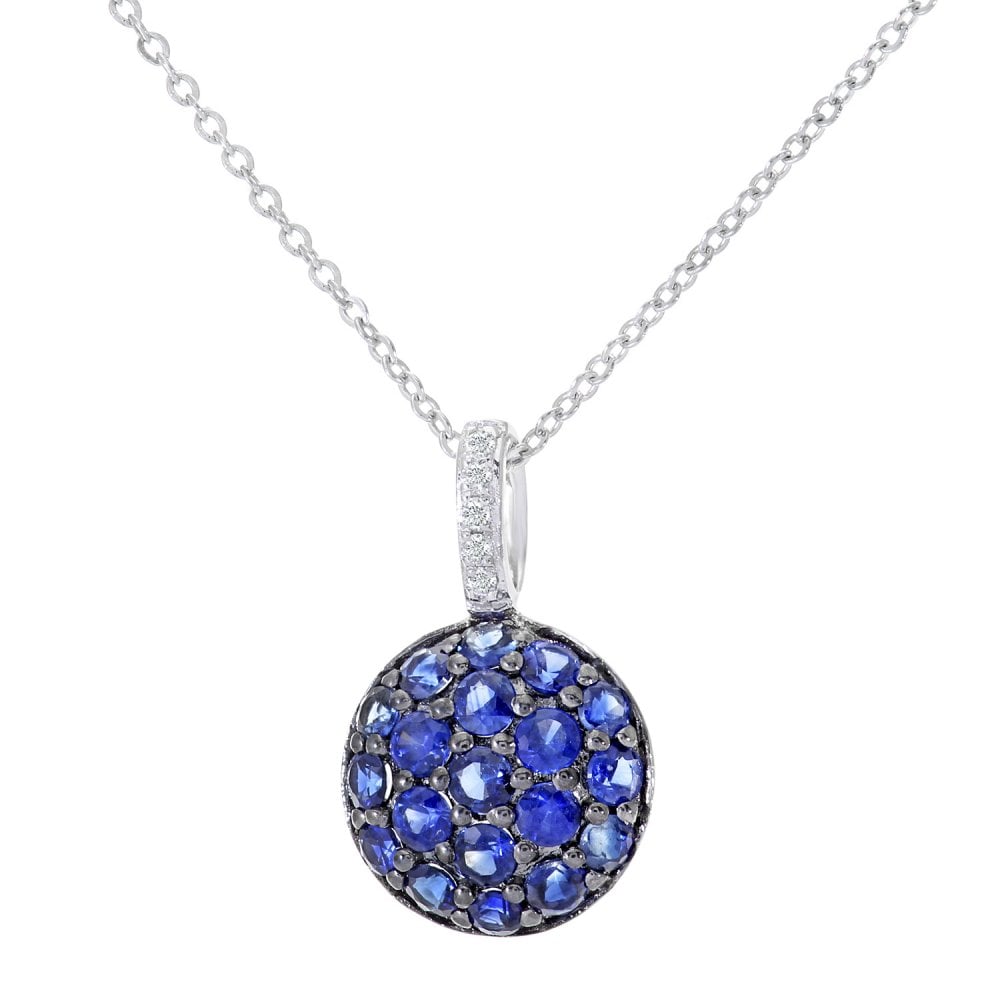 SPARKLD 9ct White Gold Sapphire and 0.01ct Diamond Halo Pendant Necklace