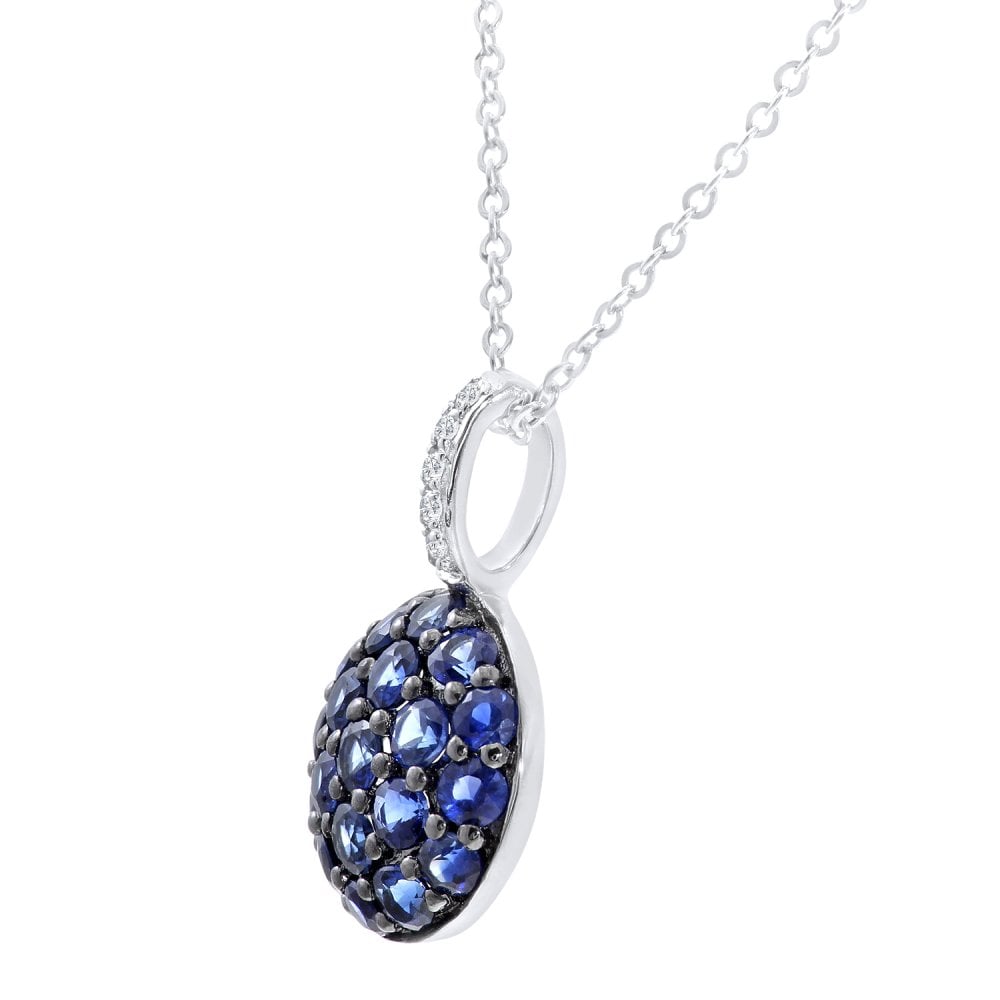 SPARKLD 9ct White Gold Sapphire and 0.01ct Diamond Halo Pendant Necklace