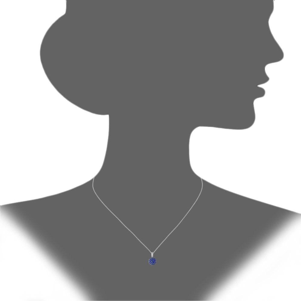 SPARKLD 9ct White Gold Sapphire and 0.01ct Diamond Halo Pendant Necklace