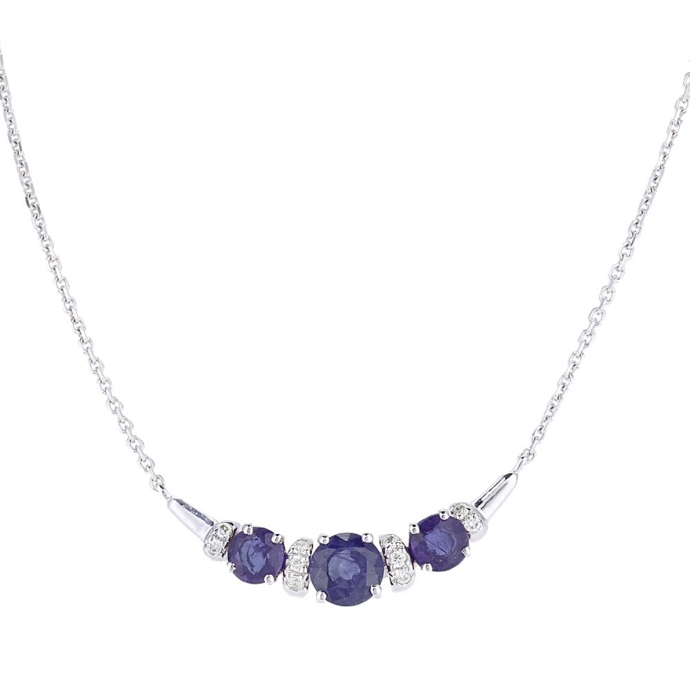 SPARKLD 9ct White Gold Sapphire and 0.05ct Diamond Necklace