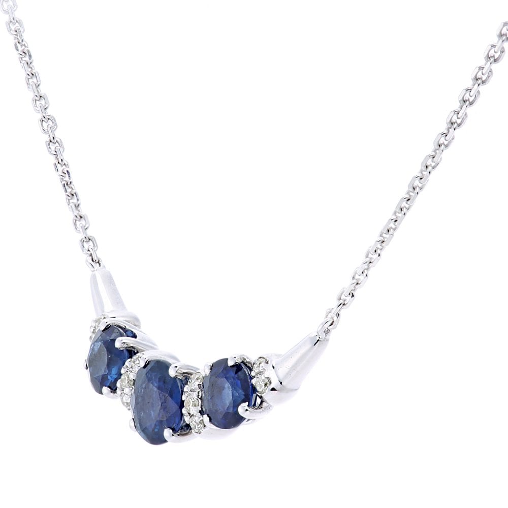 SPARKLD 9ct White Gold Sapphire and 0.05ct Diamond Necklace