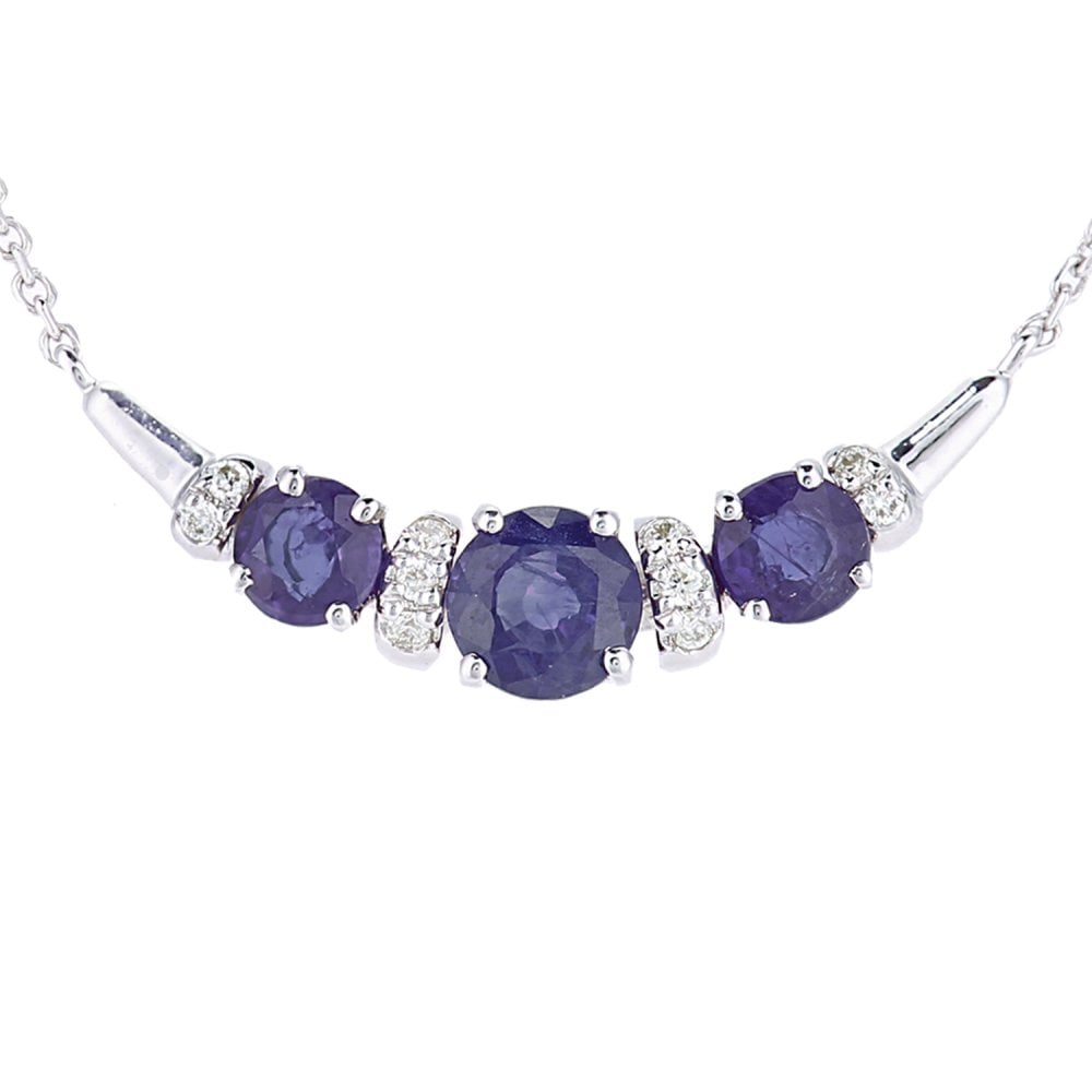 SPARKLD 9ct White Gold Sapphire and 0.05ct Diamond Necklace