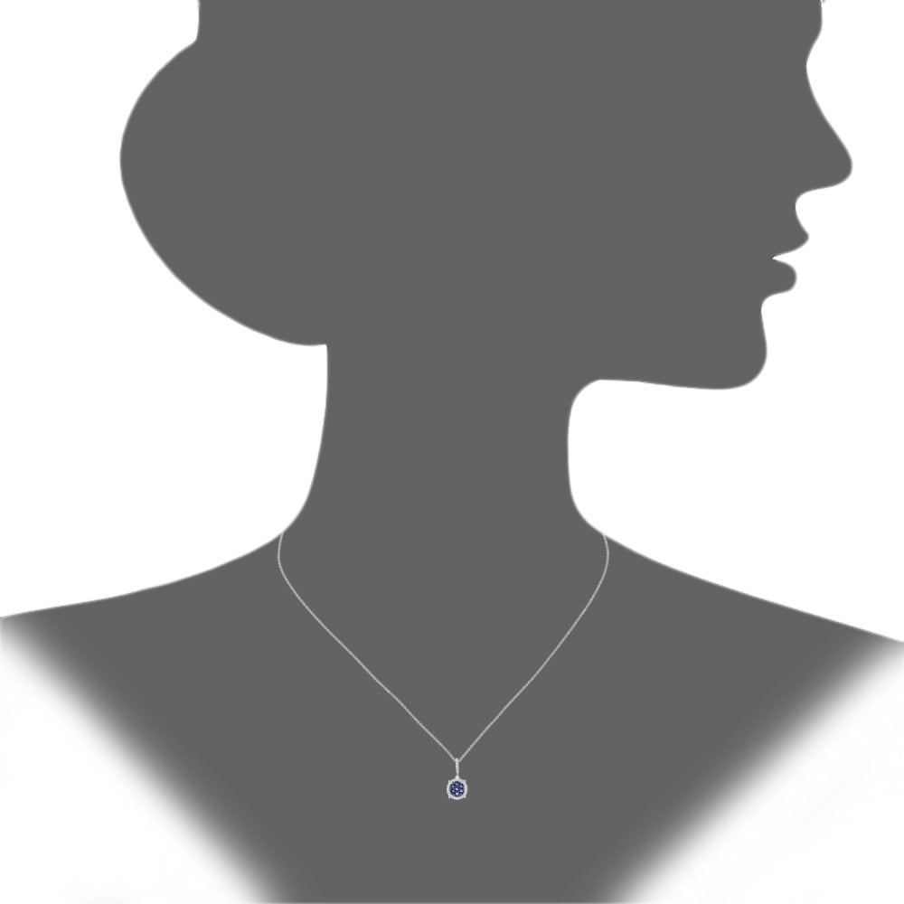SPARKLD 9ct White Gold Sapphire and 0.10ct Diamond Halo Pendant Necklace