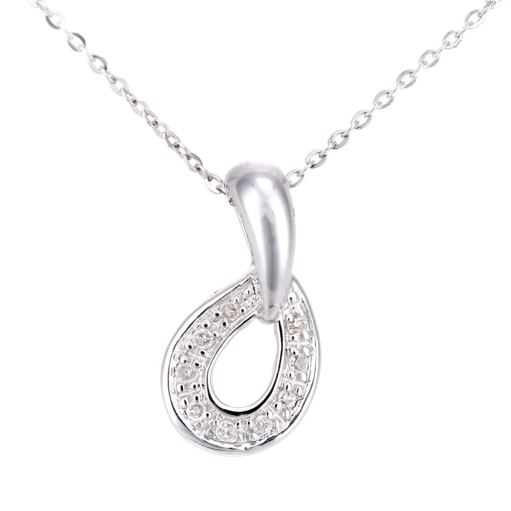 SPARKLD 9ct White Gold Teardrop 0.03ct Diamond Pendant Necklace