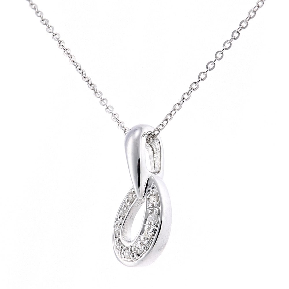 SPARKLD 9ct White Gold Teardrop 0.03ct Diamond Pendant Necklace